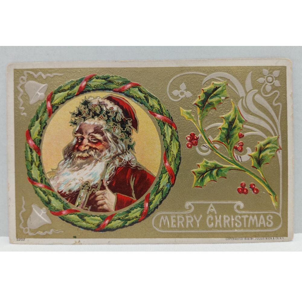 Antique Christmas Postcard Santa Claus 1908 by Julius Bien, Unposted Divided